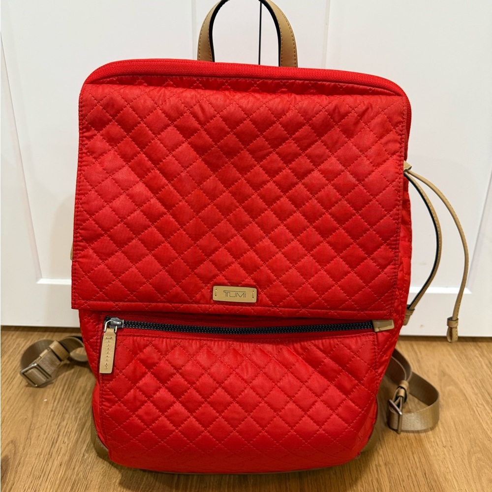 Tumi Red Quilted Backpack and matching Toiletry Bag